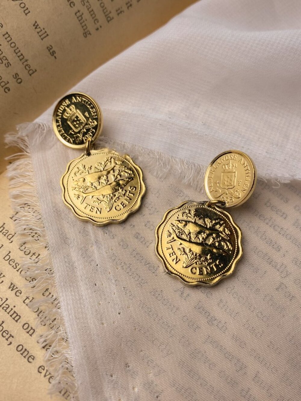 Franklin Mint 1987 Golden Caribbean Jewelry Collection Gold Plated Coin Earrings